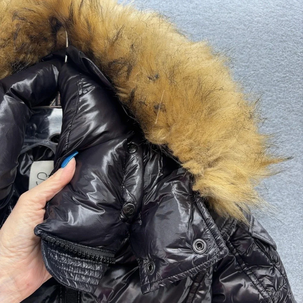 S13 Puffer Jacket Youth Girls 8 Black Hooded Faux Fur Trim Winter Coat